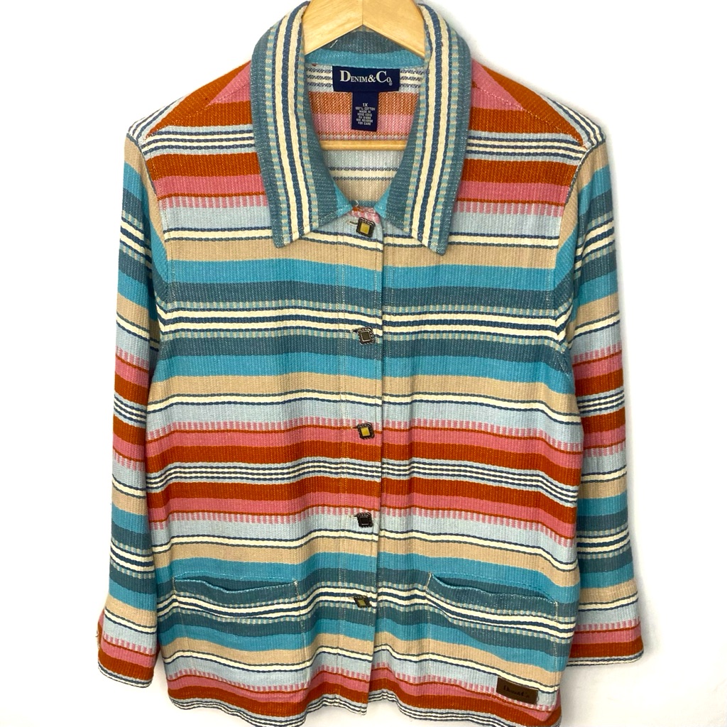 Vintage Denim & Co. Women’s Colorful Serape Aztec Button Front Blanket Jacket 1x
